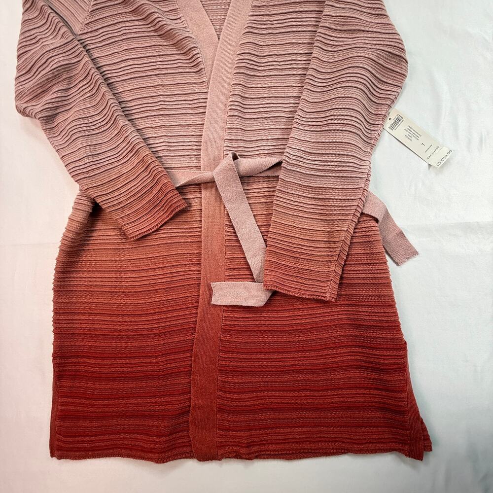Chico’s Ombre Longline Cardigan Sweater Pink to Rust Open Front Size 1 - Picture 10 of 13
